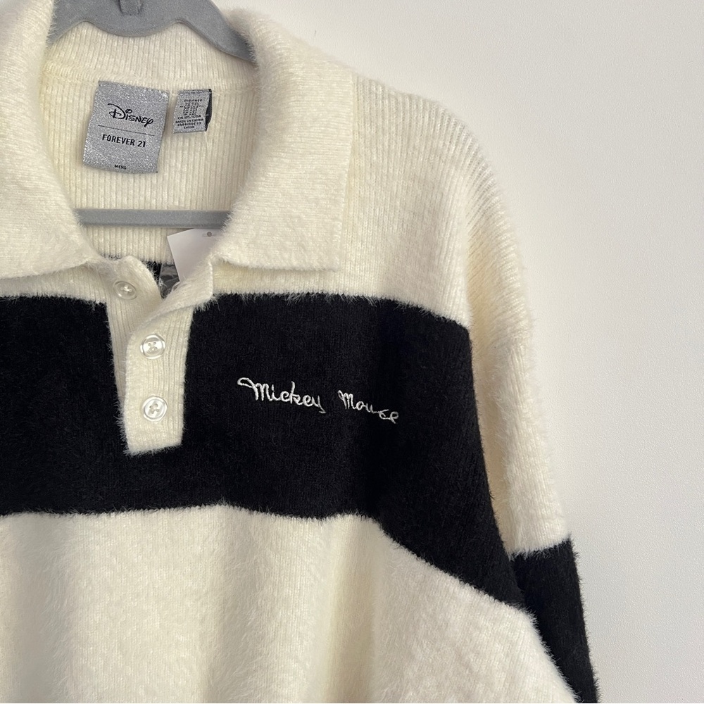 Disney x Forever 21 Mickey Mouse Fuzzy Striped Polo Rugby Sweater Size XXL Men’s - Picture 3 of 13